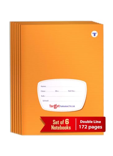 Image of TARGET PUBLICATIONS Double Line Notebooks | 172 Ruled Pages A5 Size | Long Notebooks 2 Line | Soft Brown Cover | 18 cm x 24 cm Approx | Pack of 6 Books | GSM 57