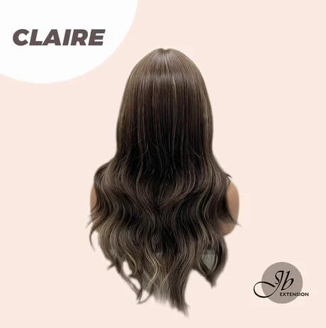 Miniatura 3 de Peluca rizada marrón con reflejos CLAIRE con flequillo, pelucas sin pegamento para mujer, pelucas de cabello largo sintético natural para uso diario