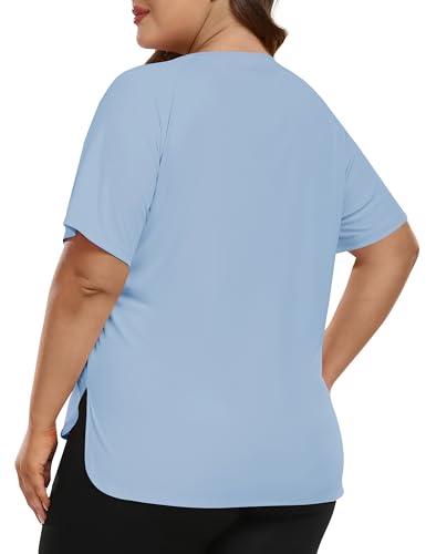 MoFiz Women's Plus Size Workout Tops Short Sleeve Running Shirts UPF 50+ Hiking T-Shirts Quick Dry Athletic Top2