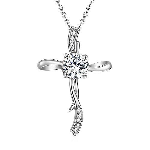 Moissanite Diamond Cross Necklace for Women,18K Gold Plated Sterling Silver Crucifix/Star of David Cross Pendant Necklace Faith Jewelry Anniversary Birthday Christmas Gift for Her Mom Wife, 18+2 Inch