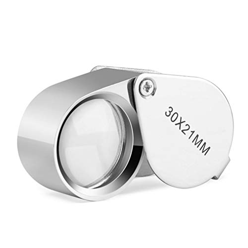 Jewelers Loupe 30X 21mm Magnifying Portable Jewelry Magnifier Foldable Magnifying Glass, for Gems, Coins, Antiques, Stamps, Reading, Inspection, etc, Metal Body Silver w/Box.