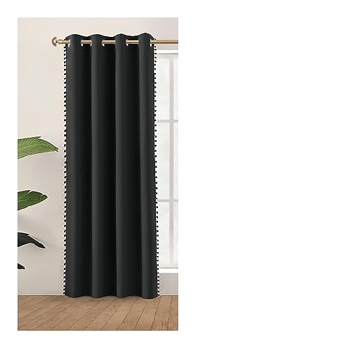 Image of Amazon Brand - Umi Velvet Eyelet Door Curtains with pom pom Lace for Living Room Bedroom Kitchen 1 pc Pack in Black Color (Door - 4 feet x 9 feet)