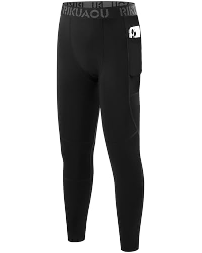 Boys Compression Pants Leggings, Youth Athletic Quick Dry Tights Football, Base Layer Spandex Sports with Pocket