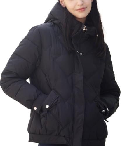 Stylish and Cozy Women's Quilted Black Puffer Jacket with Hood and Adjustable Fit - Image 2