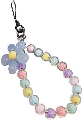 Color Mobile Phone Strap Beaded Flower Bracelet Creative Hanging Rope Keychain Mobile Lanyard Beaded Flower Anti-Lost Phone Case Lanyard Girl Women's Wrist Strap Phone Charms