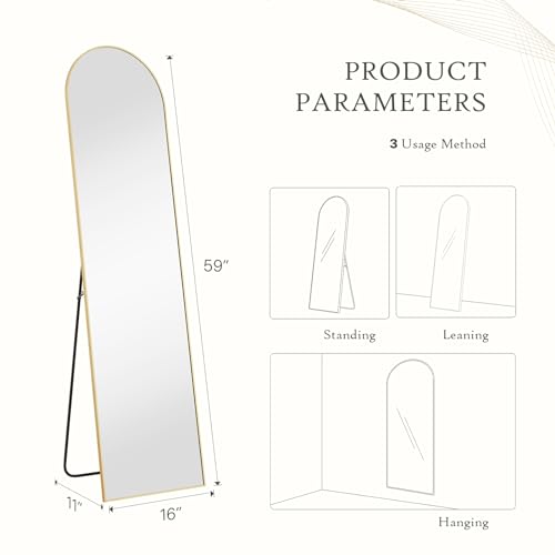 Arched Mirror Full Length, Upgraded 16\"x59\" Body Wall Mirrors with Shatter-Proof Glass, Floor Standing, Hanging or Leaning, Tall Arch Mirror with Stand Aluminum Alloy Frame for Bedroom Cloakroom