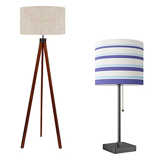Lepower Bedside Lamp With Usb Port, Table Lamp, Wood Tripod Floor Lamp, Mid Century Standing Lamp, Modern Lamps For Nightstand With Linen Lamp Shade, Study Room And Office, Flaxen Lamp Shade With E26 #TOP25
