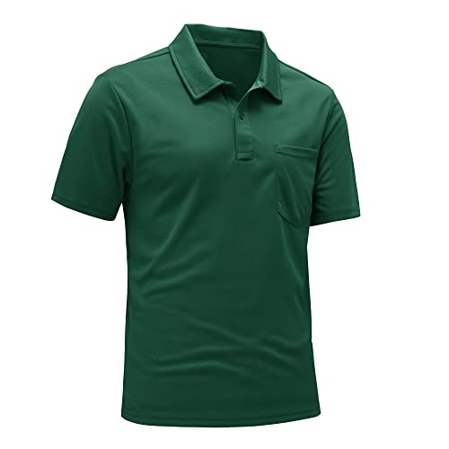 Image of Rdruko Mens Polo Shirts with Pocket Short Sleeve Stretch Fit Summer Breathable Quick Dry Casual Smart Golf Work Hiking Tops Blackish Green L