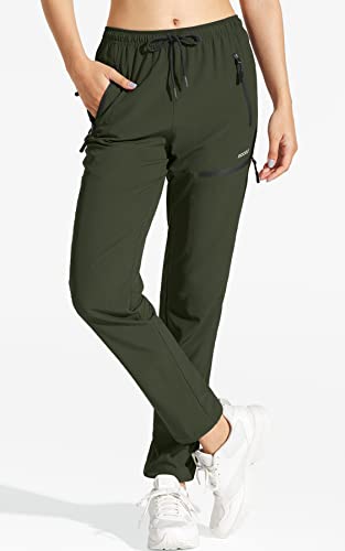 Mocoly Women's Cargo Hiking Pants Elastic Waist Quick Dry Lightweight Water Resistant Long Pants Trousers Upf 50+ Army Green Xxl #TOP1