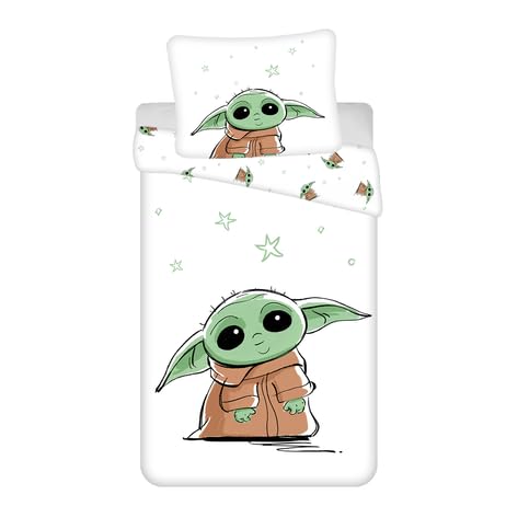 Jerry Fabrics F - Parure de lit - Star Wars - Baby Yoda- 2 Pieces - Enfant - Housse de Couette - Réversible - 140 x 200 - Taie d'oreiller - 70 x 90 cm - 100%...