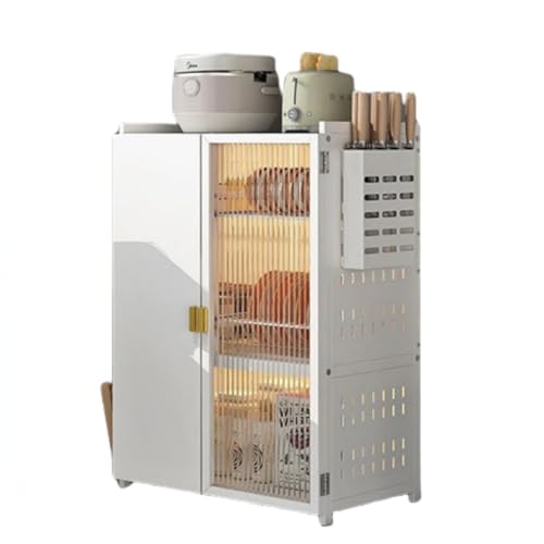 fancyflyキャビネット、卓上収納、キッチン収納ラック、卓上戸棚、キッチン用品整理、排水ラック付き、防塵・防湿、大容量、収納便利、組み立て簡単、安定性と耐久性 (3層,ホワイト)