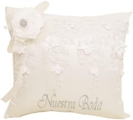 Miniatura 4 de Juego de 2 almohadas de rodilla de color marfil almohadas bordadas de Nuestra Boda almohadas de rodillas de satén y encaje marfilplata 2 unidades