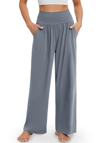 Image of Gracyoga Wide Leg Yoga Pants for Women Casual Loose Cozy Sweatpants High Waisted Lounge Pajama Flowy Pants With Pockets