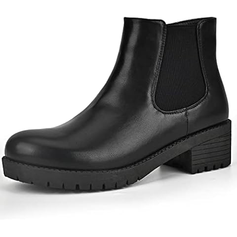 READYSALTED Women's Black Cleated Chunky Block Heel Ankle Boots with Zip (JUST1), Black Pu, 6 UK Cover