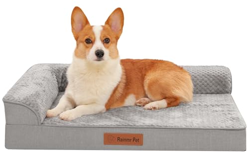 Image of Rainmr Memory Foam Orthopedic Dog Bed, Washable Dog Couch with Removable Waterproof Cover and Nonskid Bottom for Pet Sofa, 35x23 Inches, Light Grey