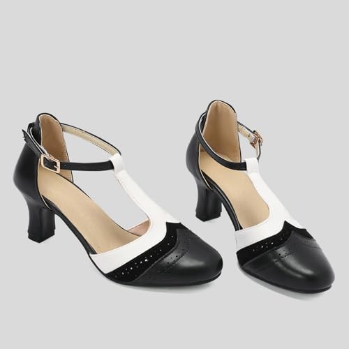 KysBloes Women T Strap Mary Janes Kitten Heel Pumps Vintage Rockabilly Shoes Wingtip Ankle Strap Pumps4