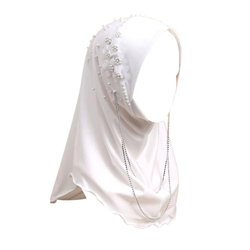 RARITYUS Women Bling Rhinestone Pearl Instant Scarf Muslim Hijab Fashion Shawl Head Wrap Turban Cap with Flower Accent