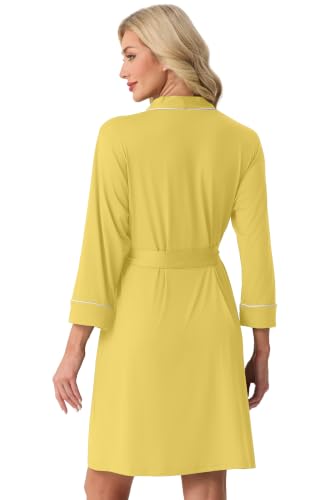Image of PrinStory Womens Robe Knee Length Soft Knit Bathrobe S-2XL | V-Neck 3 /4 Sleeve Robes with Pockets, Lightweight, Breathable Bath Robe for Shower, Spa, Travel, Home, Party, Nursing