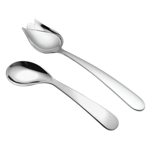 TIDTALEO 2個 高齢者用角付きステンレススプーン点 食事補助 自助可能 握力弱い方対応 滑らか表面 快適グリップ 耐久性良好 日常使用向け