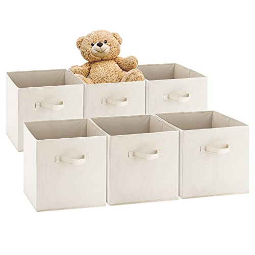 Image of NesTidy 13 inches x 13 inches x13 inches Fabric Storage Cubes, Foldable Storage Cubes Organizer with Handle, Cubes Storage Bins for Closet and Shelf, Beige-Pack of 6