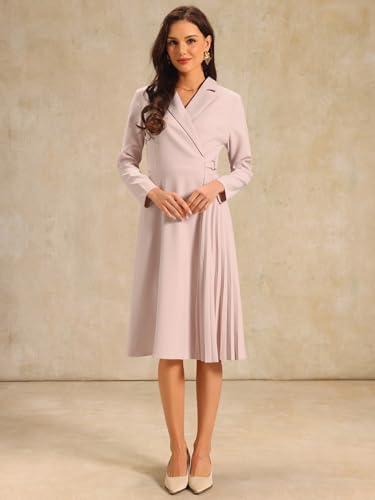 Image of Hobemty Women's Wrap Dress A-Line Pleated Midi Long Sleeve Dresses