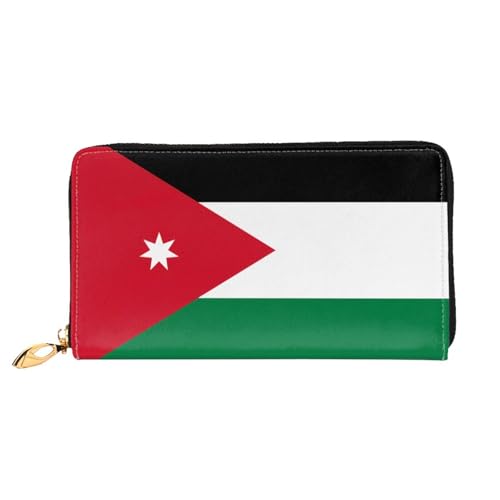 TYUMHJordanian flag Leather long clutch wallet with 12 card slots and 3 full pockets for cash, designed for fashionable women. - Main Image