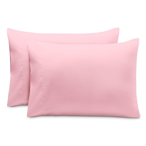Image of Bare Home Microfiber Pillow Cases - Toddler Size Set of 2 Cooling Pillowcases Double Brushed Light Pink Pack Easy Care (Toddler Pillowcase 2, Light Pink)