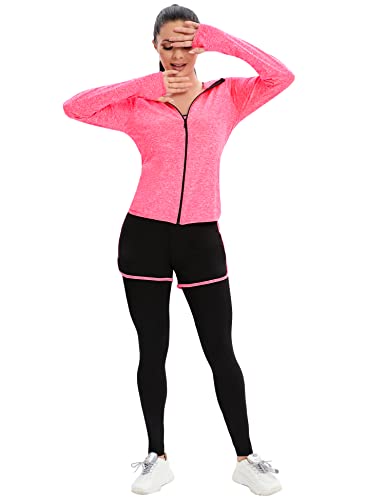 ZETIY Women's 5pcs Sport Suits Fitness Yoga Running Athletic Tracksuits (M, Rose Red) - Thumbnail 5