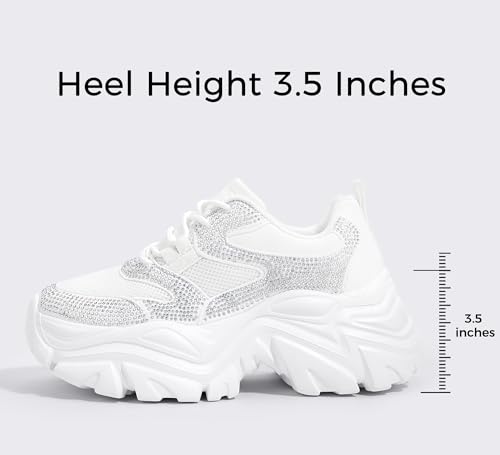Image of K KIP WOK Chunky Sneakers for Women Fashion Platform White Leather Casual Dad Shoes Comfortable Wedge Walking Sport Sneakers | White Leather Casual Dad Shoes Comfortable Wedge Walking Sport Sneakers