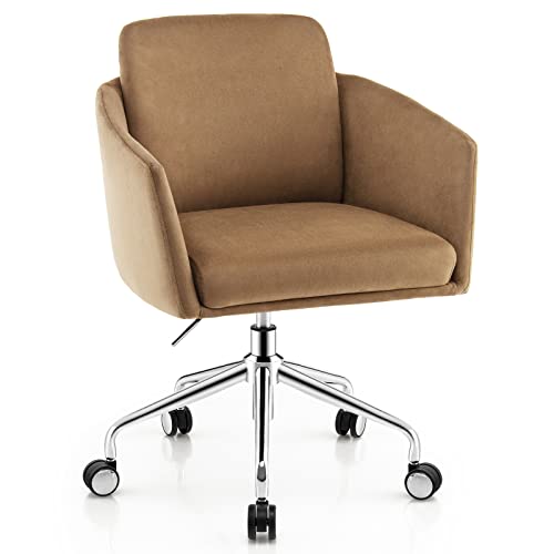 COSTWAY Home Office Chair, Height Adjustable Swivel Computer Desk Chair Leisure Vanity Seat, Ergonomic Mid-Back Rolling Executive Task Chairs (Coffee)
