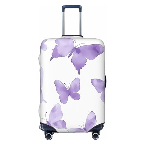 Purple Butterfly Elastic Travel Luggage Cover, Washable Spandex Suitcase Protector, Anti-Scratch Fits 18-32 Inch