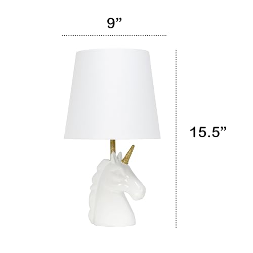 Creekwood Home Whimsilux 15.5" Enchanting Unicorn Dreams Table Lamp, for Playroom, Home Décor, White with Gold Glitter by Creekwood Home - Image 2