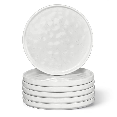Herogo Dessert Plates Set of 6 Stoneware Tableware Side Plates 8 Inch / 20.3 cm Reactive Glaze Serving Dish Small Plate for Party Wedding Birthday BBQ Dishwasher & Microwave Safe - Elegant White