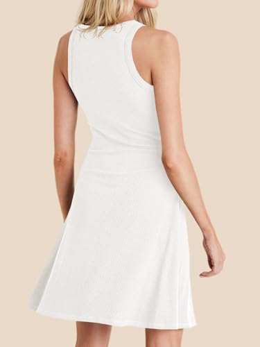 Image of Wenrine Womens Summer Casual Tank Dress Ribbed Knit Sleeveless Crewneck A Line Mini Dresses