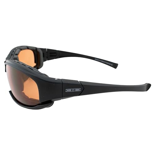 Epoch Eyewear Hybrid Motorcycle Sunglasses Black Frames Amber Lens ANSI Z87.1+4