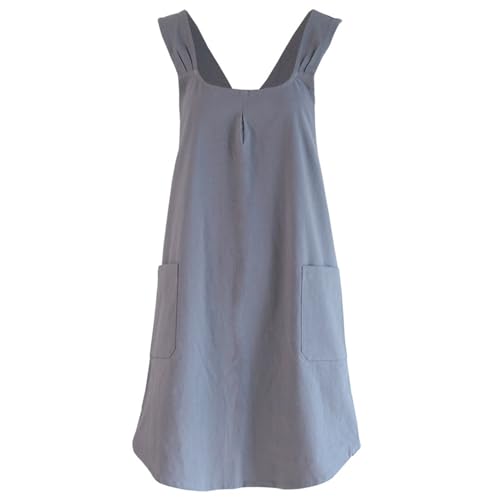 HDGSAFD Delantal Gris de 1 Pieza Sin Babero, Con Tiras Cruzadas Para Restaurante, Cocina y Jardín - Accesorio Para Mujer