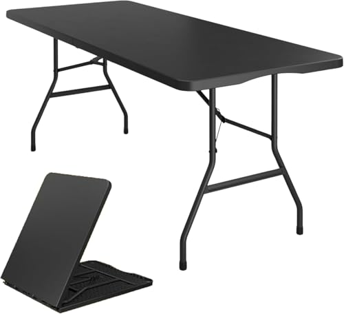 Image of BTEXPERT Set of 2, 6FT Folding Table Thick Heavy Duty Portable Foldable Table, 72 inch Long Fold-in-Half Plastic Utility Tables for Party Dining Wedding Events Picnic Indoor Outdoor Camping Black