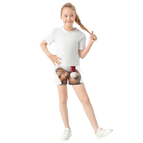 Girls Cute Capybara Christmas Hat Print Lounge Shorts Kids Athletic Pajama Activewear Summer Clothes, X-Small2