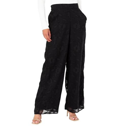 Lovedrobe Women's Palazzo Trousers Ladies Wide Leg Pants Floral Print Chiffon Bottoms Smart Casual Party Office Wear, Negro 50