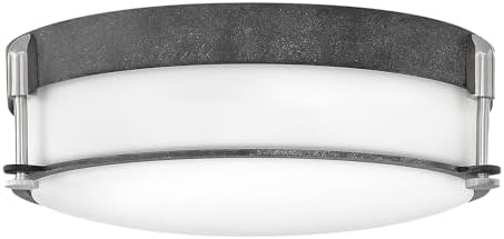 Hinkley Colbin 3233DZ Medium Flush Mount Ceiling Light, Decorative Knurled Knobs, Etched Opal Glass, Aged Zinc