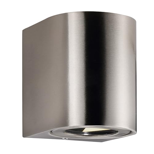 Nordlux CANTO 2 Wandleuchte Edelstahl, LED, 10.6W, 500 Lumen, IP44, Up- & Downlight, 3000K, 30.000 Stunden Lebensdauer, Inklusive 4 Lichteffekte, Modernes Design