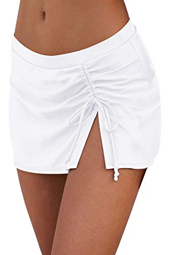 Image of REKITA Women Swim Skirt Solid Color Waistband Skort Bikini Bottom