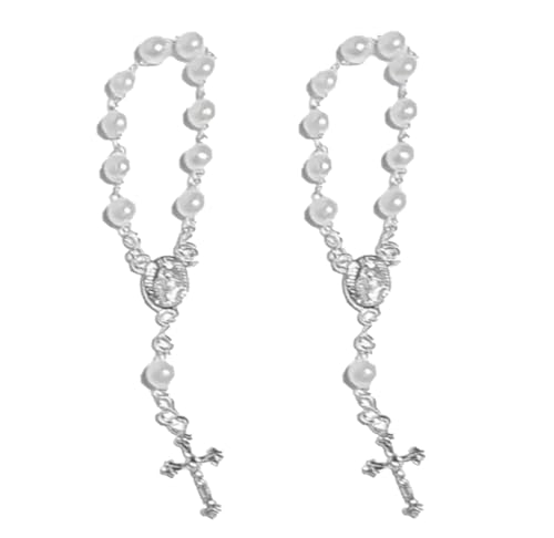 Conjunto de 20 Mini Terços com Contas de Pérolas Plásticas de 5mm e Detalhes Prateados, Ideal para L