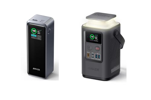 Anker Power Bank Power Station 60,000mAh,Portable Outdoor Generator 87W with Smart Digital Display with Anker Prime Power Bank, 27,650mAh 3-Port 250W Portable Charger (99.54Wh) Smart App