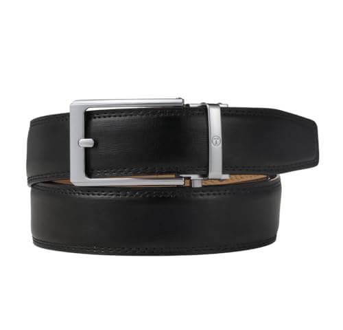 Image of Tonywell Men's Leather Ratchet Belt, 1 3 /8 inch Adjustable Dress Belt, Trim to Fit