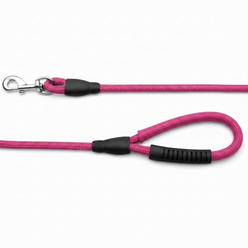 Image of Dog Leash for Large Dogs & Medium Dogs 5 Feet - Heavy Duty Nylon Rope 15mm Thick Leash with Anti Slip Rubber Handle - Tangle Free & Swivel Metal Clip (Pink)