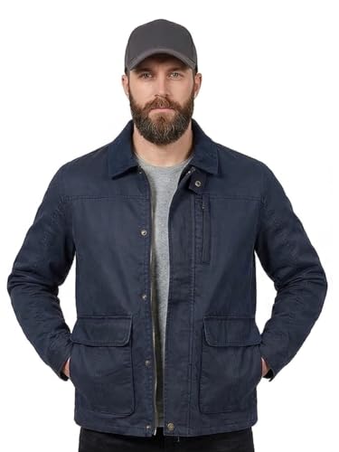 OctMoon Men’s Vintage Workwear Jacket with Full Cotton Twill Sarkar Collar – Casual Cotton Blend Utility Coat, Multi-Pocket Retro Style Fall Winter Jackets for Men(Navy)-M