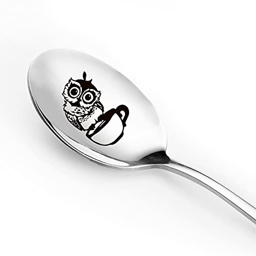 Aakihi Cuillère à café humoristique en acier inoxydable gravée pour homme et femme – Cuillère mignonne pour lui, elle, amis, amoureux du café, amoureux des hiboux, anniversaire, Saint-Valentin, Noël