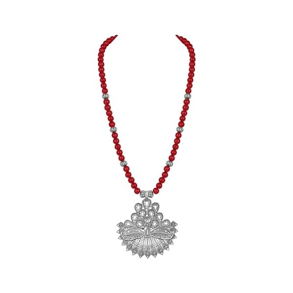 JFL - Jewellery for Less Contemporary Handcrafted Peacock German Silver Oxidized Beaded Necklace Set with Earrings for Women & Girls - Image 5