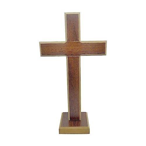 Cruz Crucifixo Madeira Sem Imagem Sem Cristo Evangélico Católico Ecumênico 34cm de Mesa Com Base Par